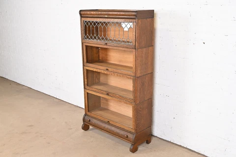 Antique Arts and Crafts Oak Four-Stack Barrister Bookcase By Lundstrom, 1900 Cover