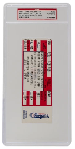 Texas Rangers 8/31/1990 Slabbed Full Nolan Ryan 300th Win Ticket PSA Cover