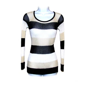Suéter Boston Proper Para Mujer Tejido Abierto Talla XS Negro Blanco Bronceado Malla Tejida - Imagen 1 de 12