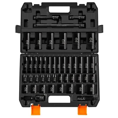 45Pcs 1/2" Drive Impact Socket Set,SAE 5/16" to 1",Metric 8-22mm, Extension Bars - Image 1 of 4