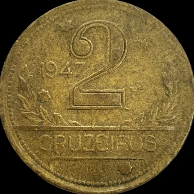 1947 Brazil 2 Cruzeiro Coin KM 559 Lot C5-21 Brasil Map - Image 1 of 4