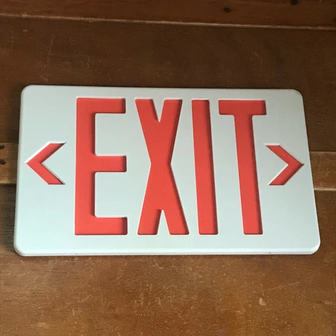 Gently Used Cream w Orange EXIT Plastic Wall Plaque Sign - 7.25 inches high x 11 Cover