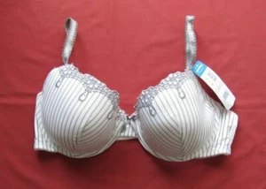 NATURANA CREAM/GREY TRIM/STRIPE 7176 UNDERWIRED LIGHTLY PADDED 38B BRA BNWT - Picture 1 of 2