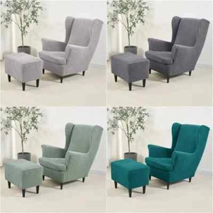 3pcs/set Wingback Chair Slipcover Thicken Jacquard ChairCover with Ottoman Cover - Picture 1 of 27