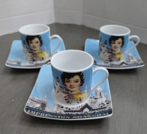 3er Set Kare Design Espressotasse & Untertasse Set Impression Shanghai Fine China  - Bild 1 von 5