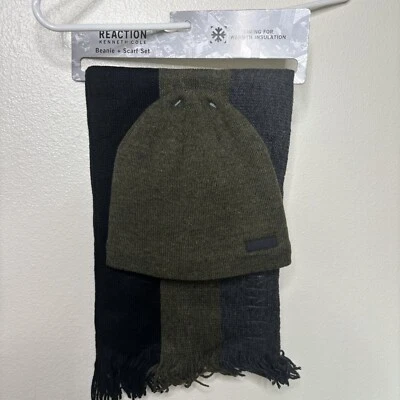 $54 Kenneth Cole Reaction Para hombres Conjunto de Bufanda y Gorro a Rayas Verdes Logo OS Foto 1 de 4