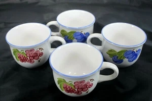 Set Of 4 International Tableworks Stoneware Coffee Tea Cups With Fruit Designs - Picture 1 of 6