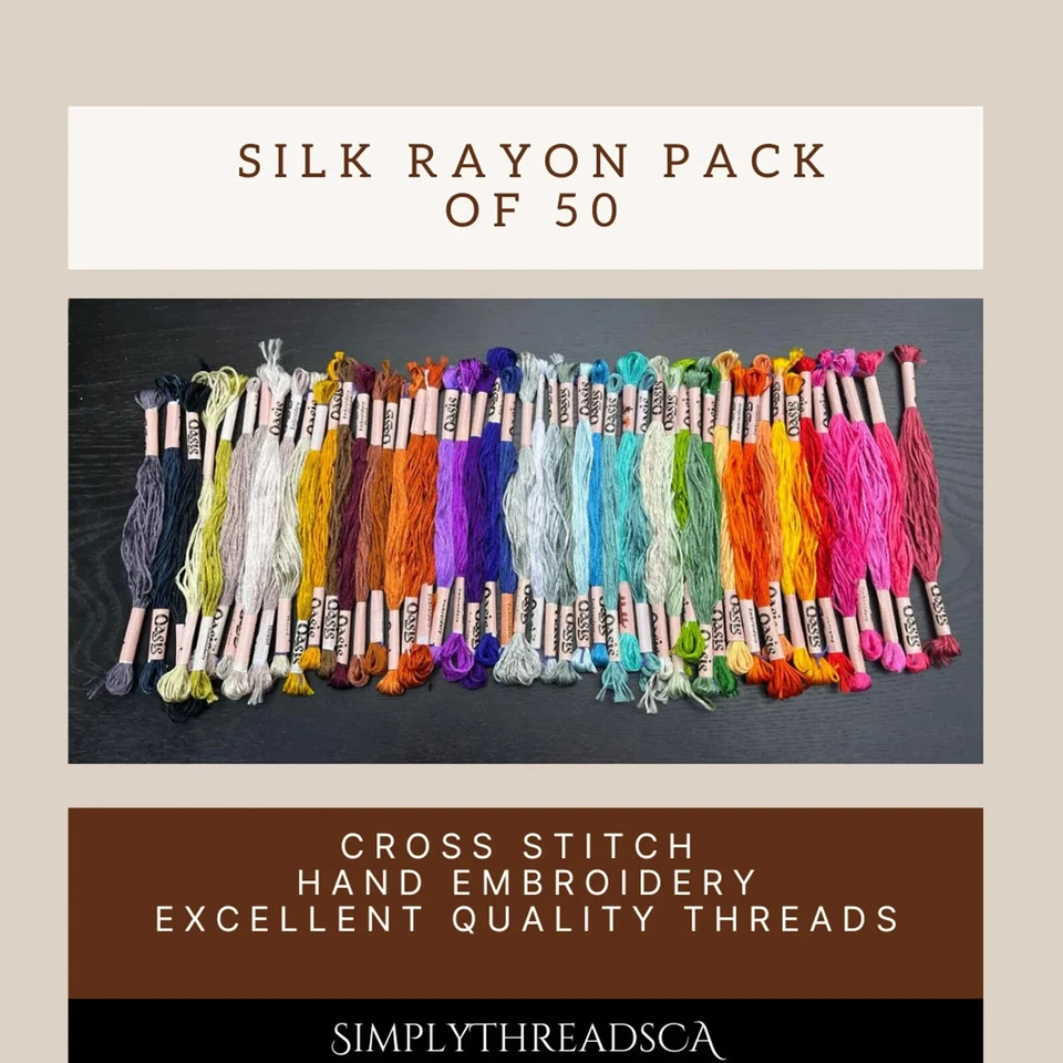 50 Shiny Silk Rayon Cross Stitch Embroidery Threads Lot Embroidery Thread Floss - Image 1 of 4