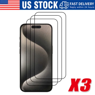 3X Tempered Glass Screen Protector For iPhone 15 14 13 12 11 Pro Max XS XR 8 LOT - Image 1 of 4