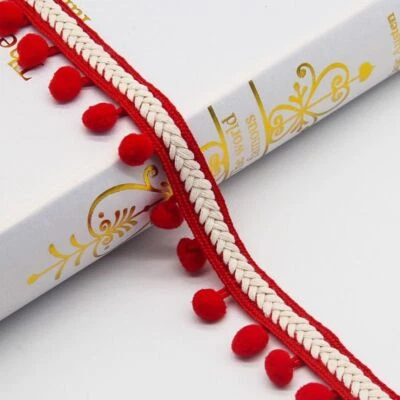 Embroidered Trim Lace Pompom - Vintage Ball Fringe Ribbon Crafts DIY Accessories - Image 1 of 4