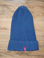 Levis Beanie Cuffed Hat Adult Blue Stretch Rib Knit Logo One Size
