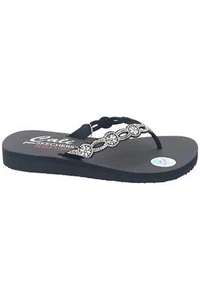 Skechers Meditation Vegan Scalloped Thong Sandal Black - Picture 1 of 3
