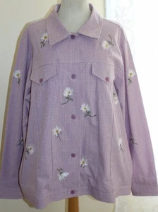 Quacker Factory -Sz 1X- Lovely Gingham Daisies Purple Embroidered Check Jacket  - Picture 1 of 5