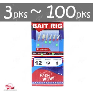 Premium Size 12 Fishing sabiki Bait Rig High Carbon steel 6-Hook Fish Skin FW469 - Picture 1 of 9