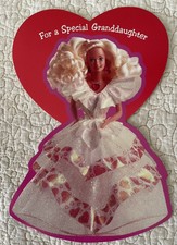 Unused Valentine Barbie White Sparkle Stand Up Vintage Greeting Card 1994