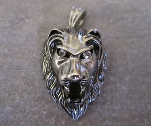 NEW Silver Metal Lion Pendant with Black Accents and CZ Stone Eyes - Picture 1 of 7