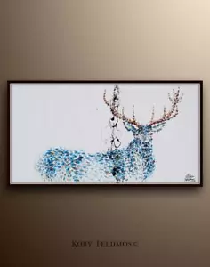 Animal STAG deer 55" - original handmade oil painting on canvas by Koby Feldmos - Picture 1 of 4