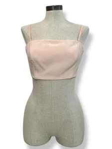 BEBE Crop Top Sz 10 Baby Pink Square Neck Zip Back Crop Cami Top Chic Coquette - Picture 1 of 9