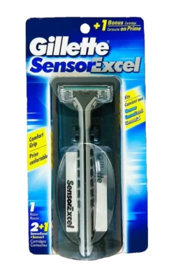 Original Gillette "SENSOR EXCEL" Maquinilla de Afeitar Mango de Metal + 3 Cartuchos de Afeitadora 3 Nuevo - Imagen 1 de 3