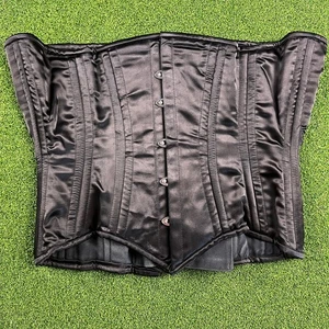 Vintage Black Satin Overbust Lace Up Sexy Lingerie Corset Sz 30" - Picture 1 of 3