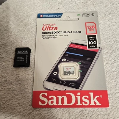 SanDisk Ultra microSDXC 128GB UHS-I Card with SD Adapter Full HD Video New - Image 1 of 4