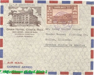 1941 Costa Rica Correo Aéreo Cubierta Gran Hotel Costa Rica a EE. UU. Fútbol 40c Sello Foto 1 de 3