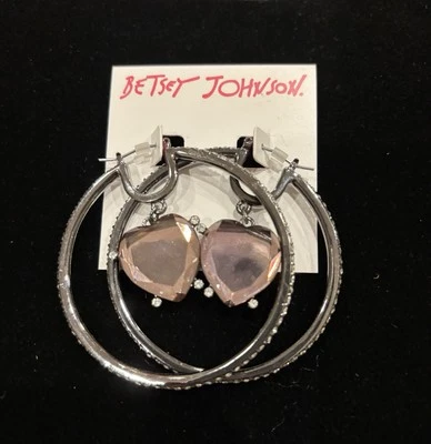 NEW Betsey Johnson Purple Heart Crystal Halloween  Black Hoop Earrings - Image 1 of 3