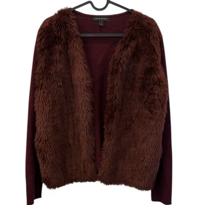 Cárdigan abierto suéter de piel sintética Banana Republic Borgoña L Foto 1 de 4
