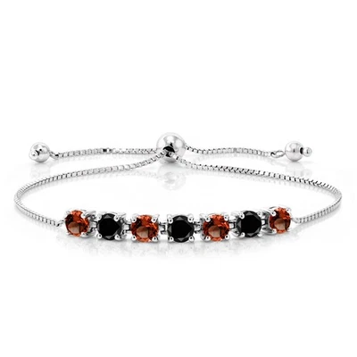 4.71 Ct Round Red Garnet Black Diamond 925 Sterling Silver Tennis Bracelet - Imagem 1 de 3