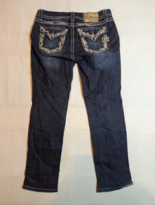 Miss Me Jeans Women's 29 Mid-Rise Easy Crop Studded Pockets Stretch Denim Blue - Picture 1 of 11