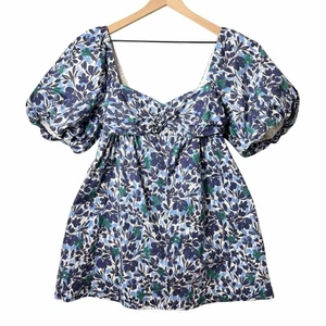 Peter Som x Rent the Runway Babydoll Floral Dress Blue Cotton Blend Size 8 - Picture 1 of 14