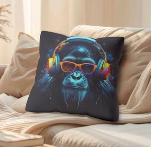 Gamer Monkey Throw Pillow Covers 18x18, Monkey Gaming Pillow Covers. - Picture 1 of 5
