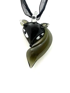 Collar colgante de zorro de cristal arte murano con cordón de seda de 17"-18,5" - Imagen 1 de 1