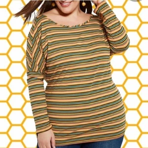 Ashley Stewart Harvest Gold Striped Twist Back Tee 18/20 - Picture 1 of 4