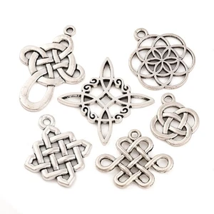 12 Pcs Tibetan Style Alloy Chinese Knot Pendants, Antique Silver - Picture 1 of 10