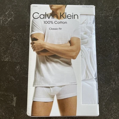 3-Pack of Calvin Klein Men's 100% Cotton Classic Fit Crew Neck T-Shirts in White - Image 1 of 4