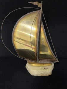 John De Mott Vintage Mid Century Modern Nautical Brass Sail Boat Ónix  Base - Picture 1 of 12
