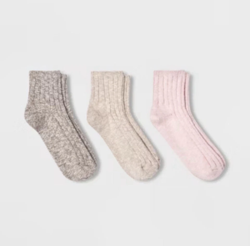 Universal Thread Womens Slub Ankle Socks 4-10 Multi 3 Pairs