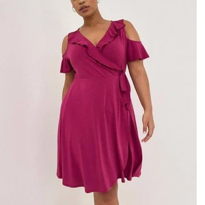 New Torrid 2 (2X 18/20) Berry Purple Studio Knit Cold Shoulder Wrap Party Dress - Picture 1 of 3
