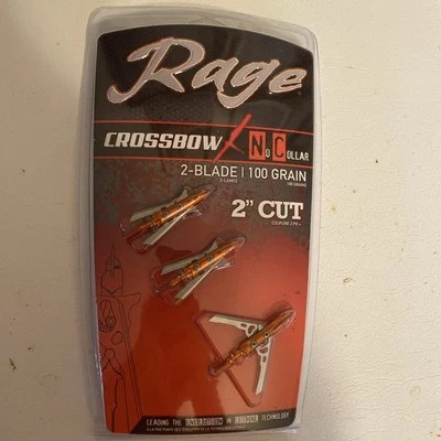 Rage: Crossbow X No Collar 2-Blade 100 Grain 2 Inch Cut Expandable Broadheads