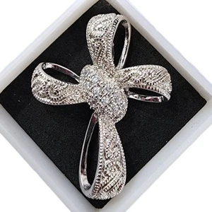 RP 925 Plata Esterlina Estrás Cruz En Lazo Collar Deslizable Colgante, Tailandia - Imagen 1 de 6
