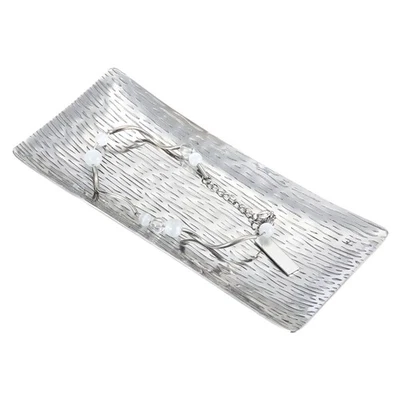Bandeja Decorativa, Bandeja Brillante para Servir con Patrón de Grano de Rayas, 5.7x2.7" Plateada Foto 1 de 4
