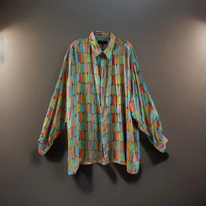 Genelli Silk Button Down Shirt XXL Vintage 90s Bold Colorful Loud Rare Disco - Picture 1 of 5
