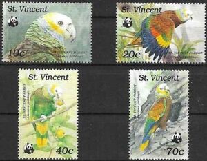 Timbres Oiseaux Perroquets St Vincent 1131/1134 ** (72325ER)