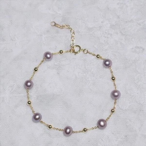 7.5-8" Beautiful Design AAA+ Natural South Sea Purple Pearl Bracelet 14k Gold P - Picture 1 of 5