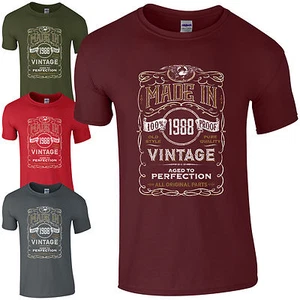 Made in 1988 T-Shirt Born 37th Year Birthday Age Present Vintage Funny Mens Gift - Picture 1 of 8