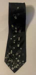 Cyberoptix Tie Lab Black Silver Pill Spill Capsules All Over Pattern Silk 64” - Picture 1 of 6