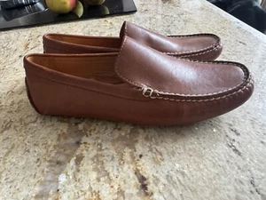 Lands End tan leather slip on loafer shoes size 7 B / Uk 5 Narrow - Picture 1 of 6