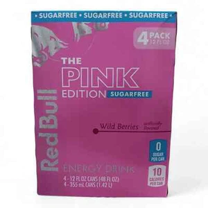 Red Bull Pink Edition Sugar Free Energy Drink, Wild Berries, 12 fl oz, Pack of 4 - Picture 1 of 6