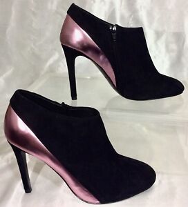 See by Chloe Black Suede/ Metallic Pink Leather Heels Ankle Boots Women's 39